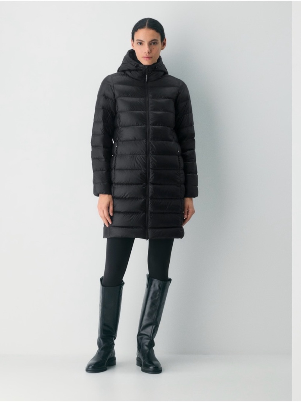 Aritzia Long Black Hooded Down Puffer Coat